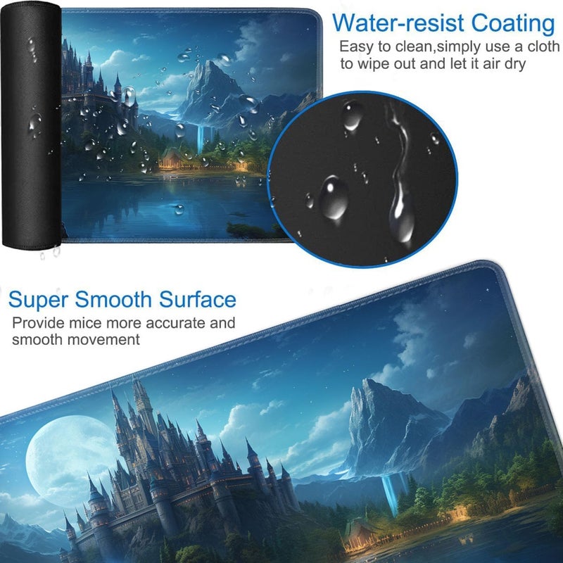 JVGFYNKL for MTG Playmat + Drawstring Travel Pouch + 6 Dice Counter, for Tabletop Trading Card Game Playmats or Large Mouse Pad, Anti-Slip Rubber 24 x 14 in, Castle Forest for TCG Playmat - Image 3